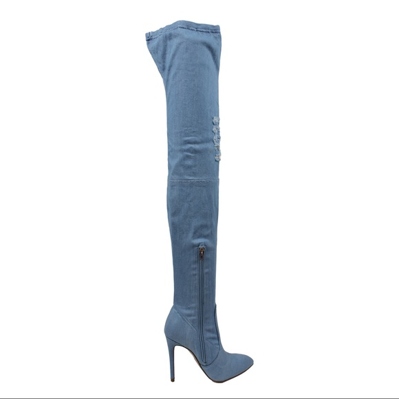Light blue denim ripped jean over the knee boot - Picture 4 of 6